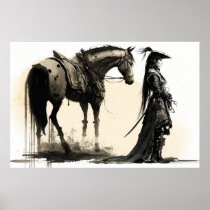 Female Warrior and Horse Poster