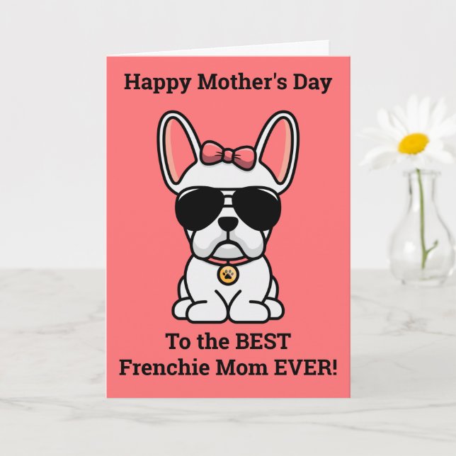 Female White French Bulldog Mother's Day Card (Small Plant)