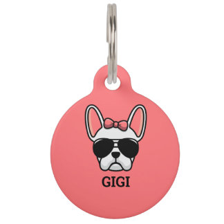Female White French Bulldog Pet ID Tag