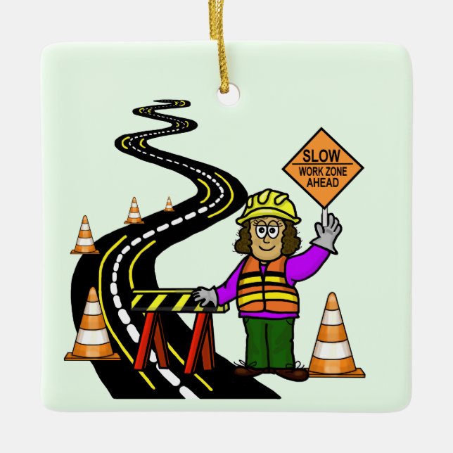 Female Work Zone Traffic Control  Ornament (Front)