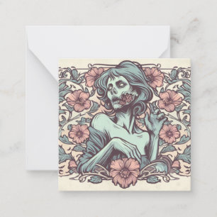 Female Zombie Art Nouveau with Flowers Pretty Card