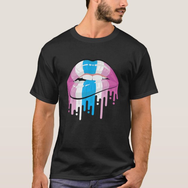 Femboy Lip Bite Esthetic Crossdressing T-Shirt (Front)