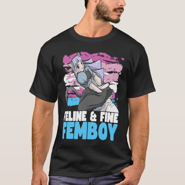 Femboy Maidcore with Cat Ears Feline & Fine Femboy T-Shirt (Front)