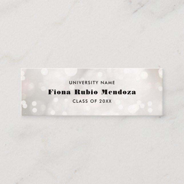 Femine White Bokeh Pearl Graduation Name Insert (Front)