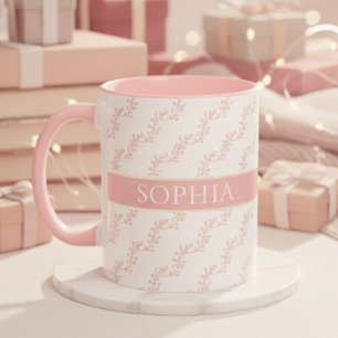 feminin Pink and Gold Floral Monogram Personalized Mug
