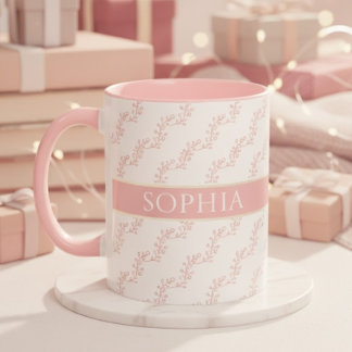 feminin Pink and Gold Floral Monogram Personalized Mug