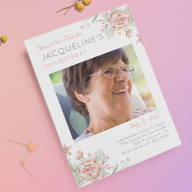 Feminine 50e anniversaire Invitation photo (Créateur téléchargé)