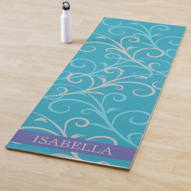 Feminine Aqua Blue Swirl Personalized  Yoga Mat (In Situ)