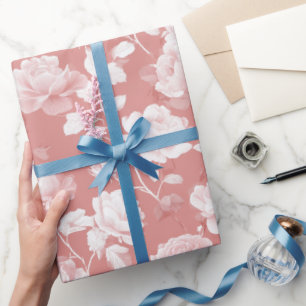 Feminine Baby Pink Rose White Floral Pattern Wrapping Paper