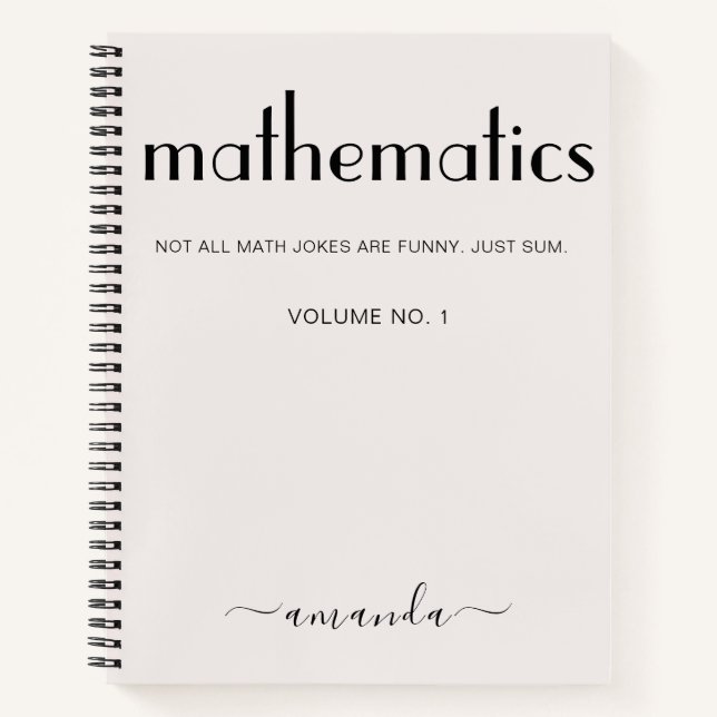 Feminine Beige Black Personalized Mathematics Notebook (Front)
