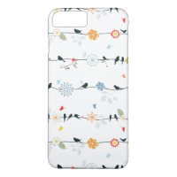 Feminine Birds on a Wire and Flowers