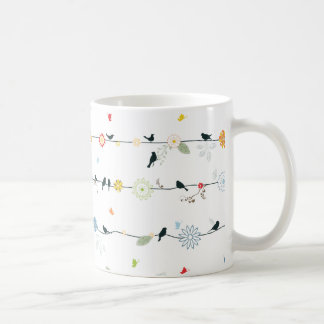 Feminine Birds on a Wire and Flowers Coffee Mug