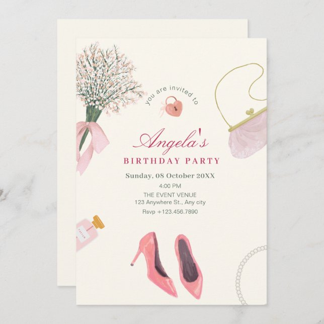 Feminine birthday invitation (Front/Back)