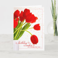 Feminine Birthday Wishes Red Tulips in a Vase