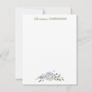 Feminine Blue Floral Watercolor Personalized Card