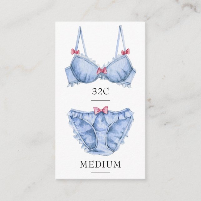 Feminine Blue Lingerie Size Insert Card (Front)
