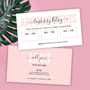 Feminine Blush Pink Beauty Salon Lash Spa Logo Appointment Card