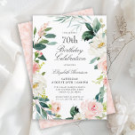 Feminine Blush Pink Floral 70th Birthday Party Invitation<br><div class="desc">A beautifully feminine 70th birthday party invitation framed in a wreath of blush pink and white watercolor roses and trailing greenery. The colour combinations are both feminine and cheerful to prepare your guests for a happy celebration. Personalize with your event details by replacing the sample text shown in the design...</div>