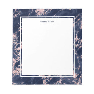 Feminine Blush Pink Glitter Navy Blue Marble Name Notepad