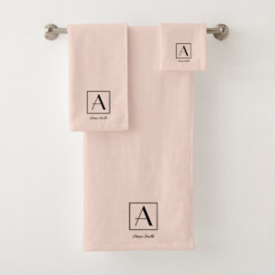 Feminine Blush Pink Monogram Initial Script Chic Bath Towel Set