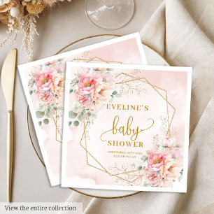 Feminine blush pink sage baby shower cocktail napkin