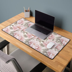 Feminine Blush rose Peony Floral Bureau Mat