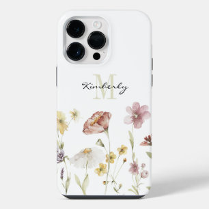 Feminine Boho Botanical Wildflowers with Monogram iPhone 14 Pro Max Case