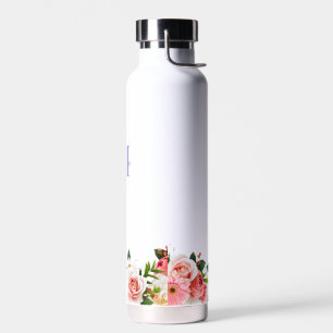 Feminine Boho Botanical Wildflowers with Monogram  Water Bottle
