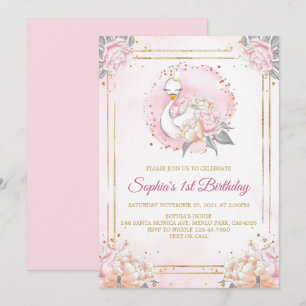 Feminine Boho Swan Princess Pink Blush Birthday Invitation