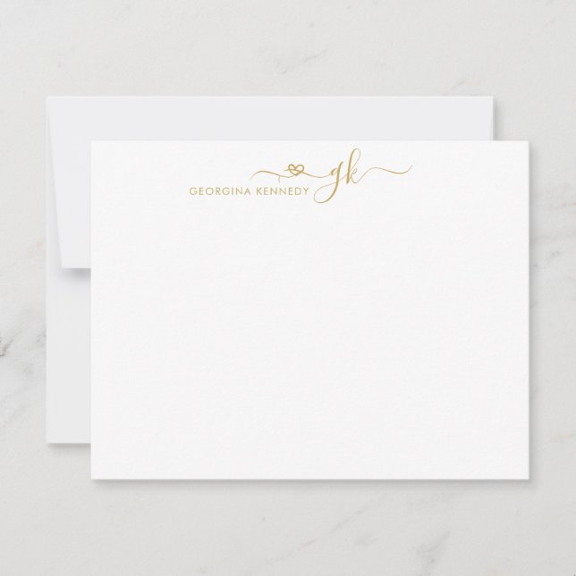 Feminine Chic Elegant Heart Script 2 Monogram Gold Card (Front)