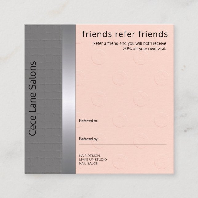 Feminine & Chic | Peach & Grey Referral Card (Front)