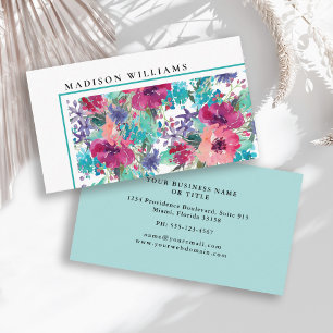 Feminine Colourful Watercolor Floral Pattern Business Card