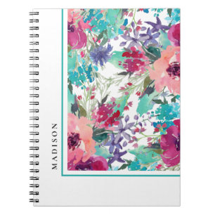 Feminine Colourful Watercolor Floral Pattern Notebook