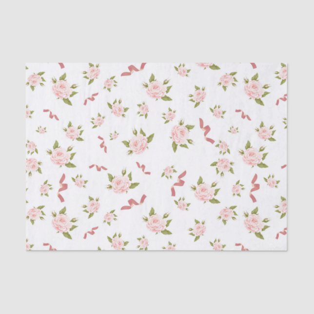 Feminine Coquette Aesthetic Floral Pink Ribbon  Tissue Paper (Front)