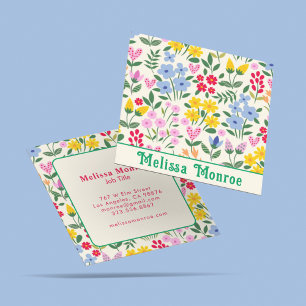 Feminine Cute Colourful Floral Hearts Typography Square Business Card