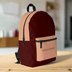 Feminine Dark Red & Blush Pink Name Script Printed Backpack