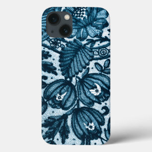 Feminine Elegant Floral Blue Lace iPhone 13 Case