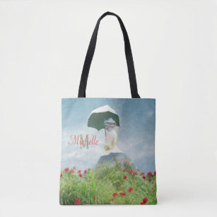 Feminine Elegant Floral Name Monogram  Tote Bag