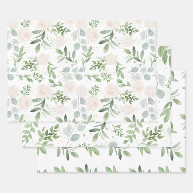 Feminine Eucalyptus & Blush Wrapping Paper Sheets (Set)
