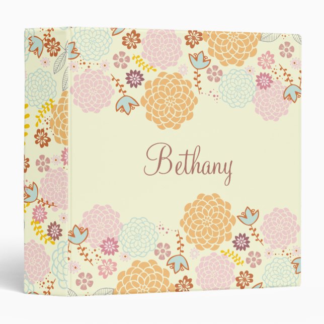 Feminine Fancy Modern Floral Personalized Binder (Front/Spine)