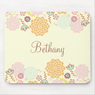 Feminine Fancy Modern Floral Personalized Mouse Pad
