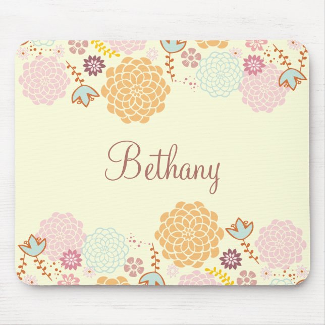 Feminine Fancy Modern Floral Personalized Mouse Pad (Front)