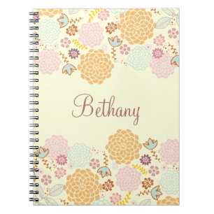 Feminine Fancy Modern Floral Personalized Notebook
