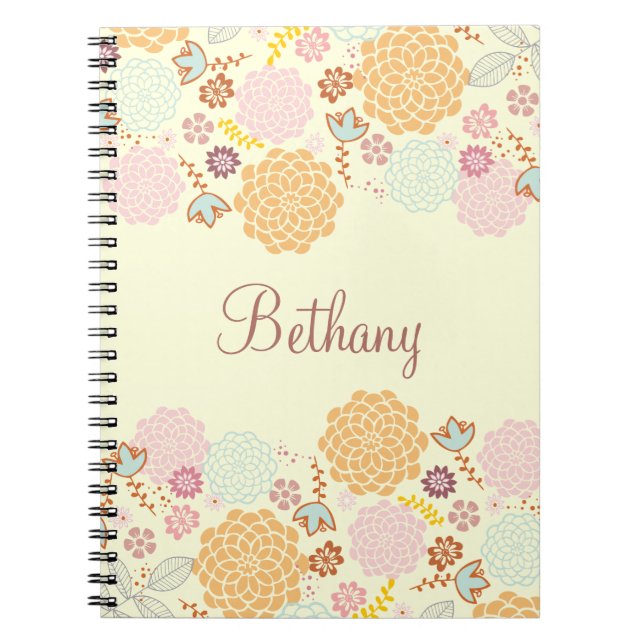 Feminine Fancy Modern Floral Personalized Notebook (Front)