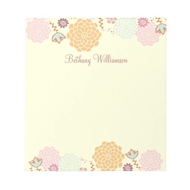 Feminine Fancy Modern Floral Personalized Notepad (Front)