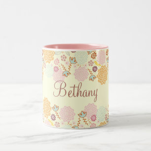 Feminine Fancy Modern Floral Personalized Two-Tone Coffee Mug
