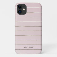 Feminine Faux Gold Foil Stripes Pattern Blush Pink