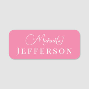 Feminine Flamingo Pink Artfully Handwritten Name Tag