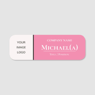 Feminine Flamingo Pink & Pearl White Business LOGO Name Tag