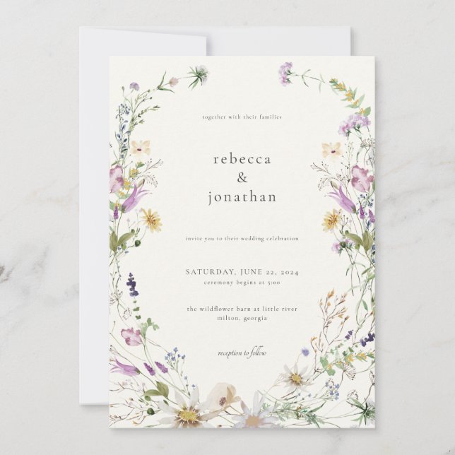 Feminine Fleur sauvage Faire-part de mariage Print (Devant)